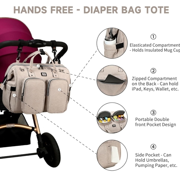 Pomelo Best Black Diaper Bag Tote with Stroller Straps and Changing Pad NWOT - Picture 7 of 7